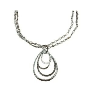 90's Statement Necklace Silver Tone Double Chain Adjustable Teardrop